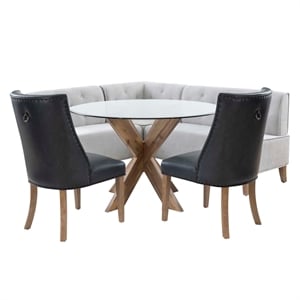 Linon Hale 4 Pce Set Upholstered Gray Nook Round Table 2 Padded Chairs in Navy