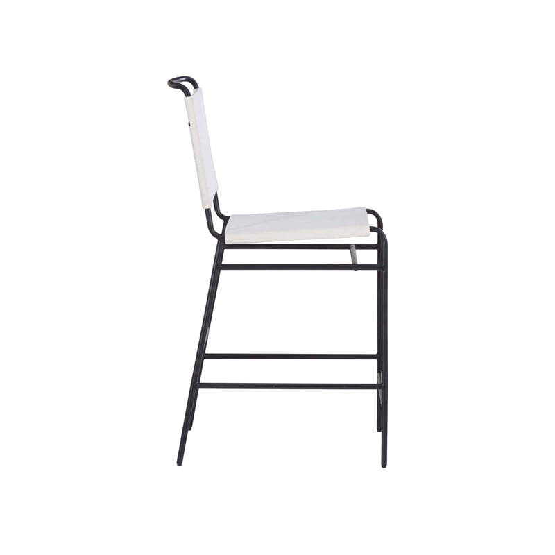Linon Willey Counter Stool Cream Twill Fabric Sling Seat Steel Frame in Black