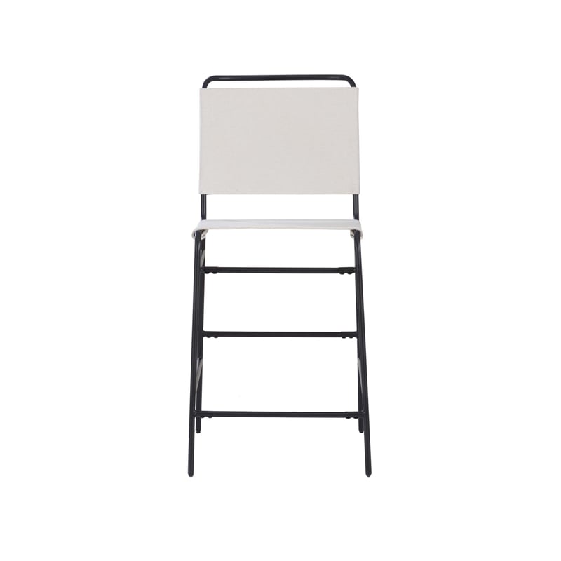 Linon Willey Counter Stool Cream Twill Fabric Sling Seat Steel Frame in Black