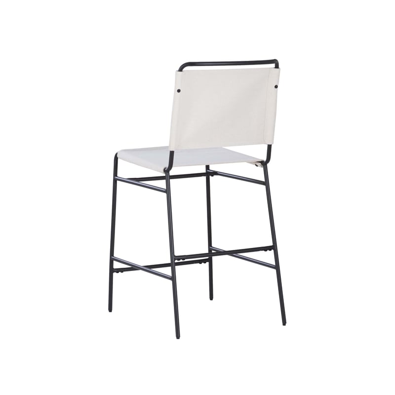Linon Willey Counter Stool Cream Twill Fabric Sling Seat Steel Frame in Black