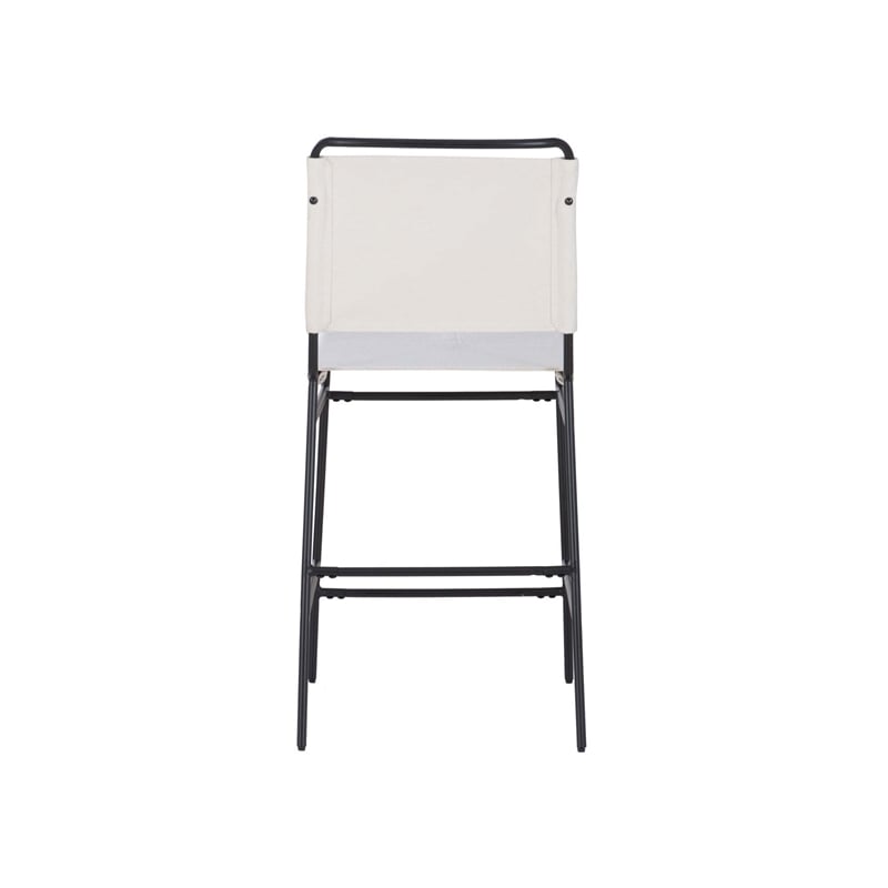 Linon Willey Counter Stool Cream Twill Fabric Sling Seat Steel Frame in Black