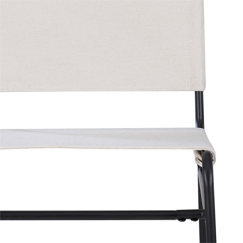 Linon Willey Counter Stool Cream Twill Fabric Sling Seat Steel Frame in Black