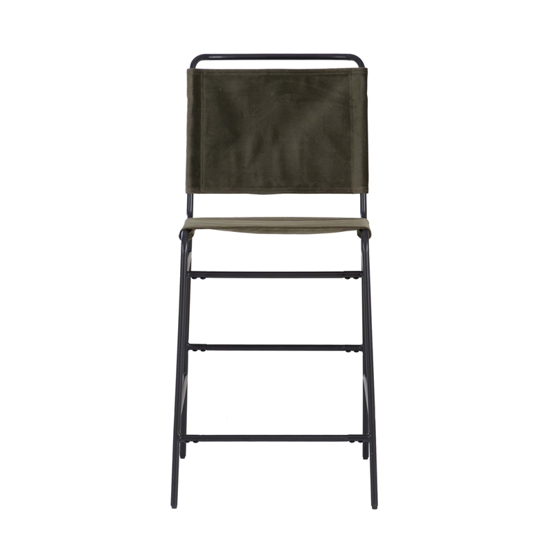 Linon Willey Counter Stool Forest Green Velvet Sling Seat Steel Frame in Black