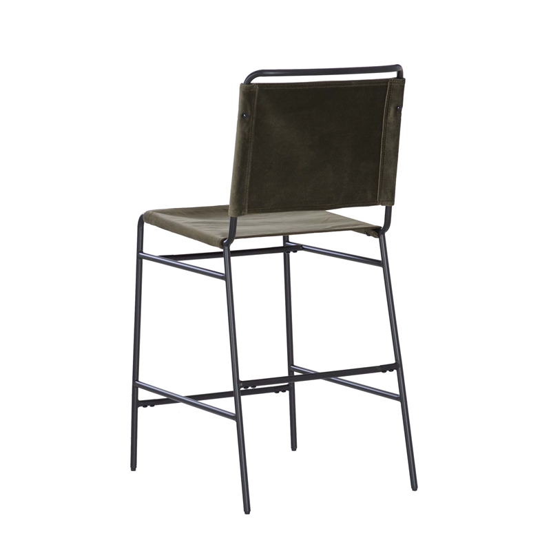 Linon Willey Counter Stool Forest Green Velvet Sling Seat Steel Frame in Black