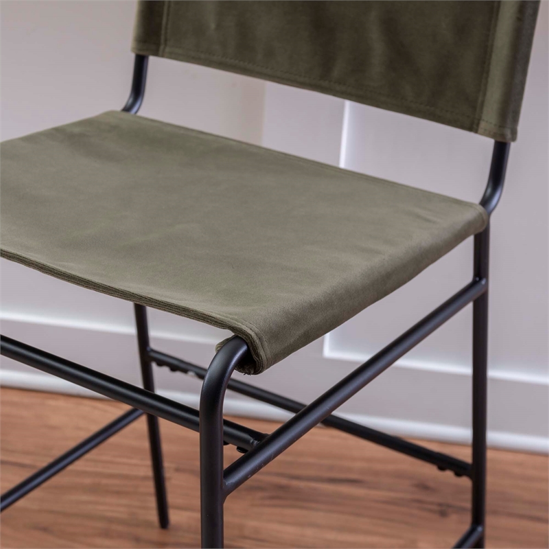 Linon Willey Counter Stool Forest Green Velvet Sling Seat Steel Frame in Black
