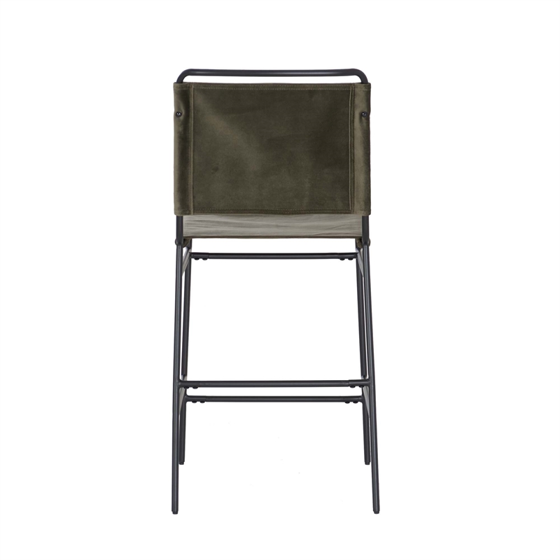 Linon Willey Counter Stool Forest Green Velvet Sling Seat Steel Frame in Black