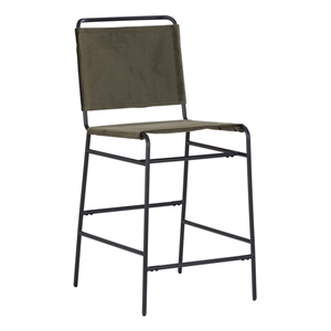 Linon Willey Counter Stool Forest Green Velvet Sling Seat Steel Frame in Black