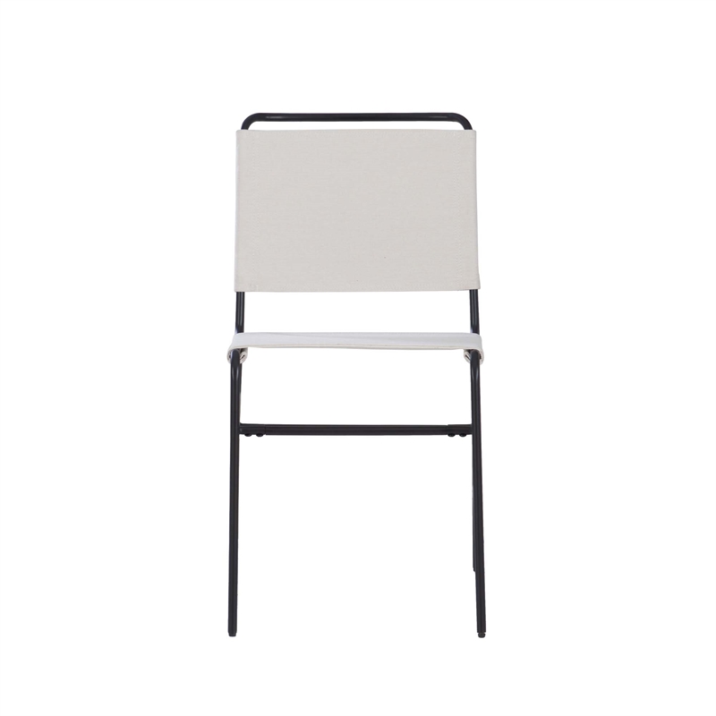 Linon Willey Dining Chair Cream Faux Leather Sling Seat Steel Frame in Black