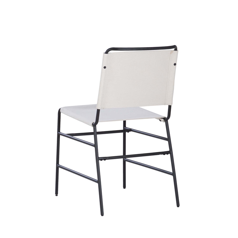 Linon Willey Dining Chair Cream Faux Leather Sling Seat Steel Frame in Black