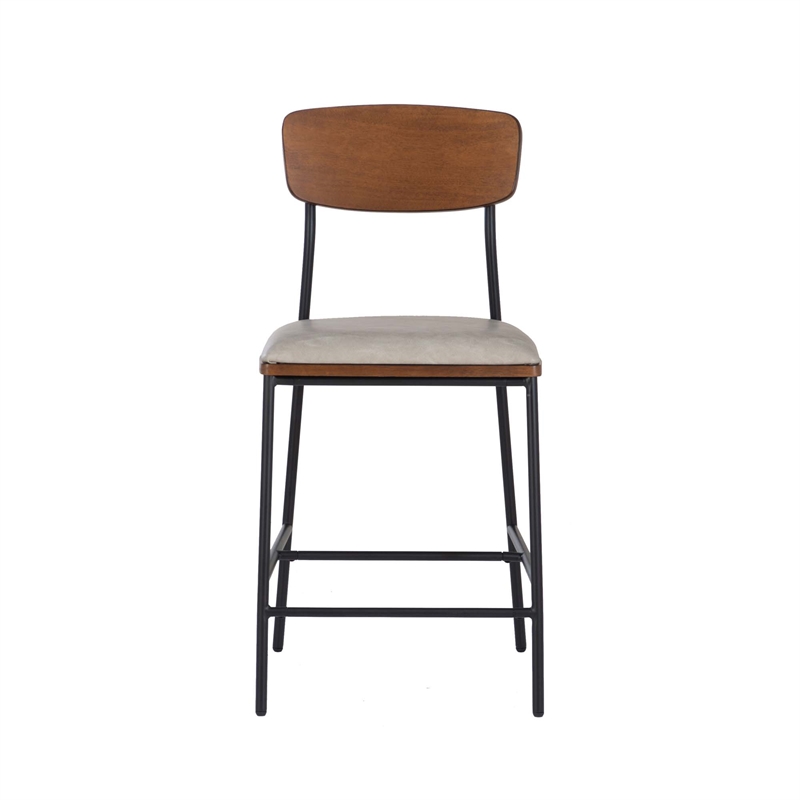 Linon Ryder Counter Stool Cream Faux Leather Padded Seat Steel Frame in Black