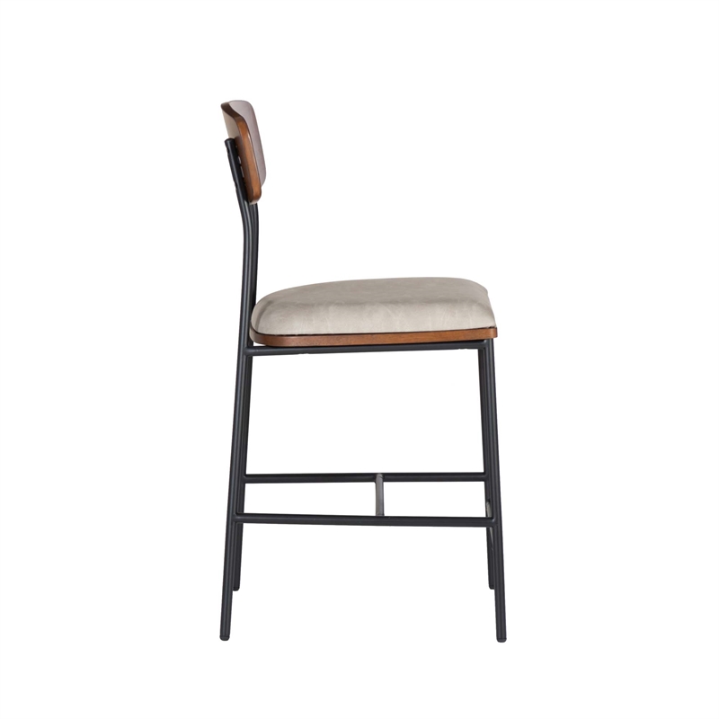 Linon Ryder Counter Stool Cream Faux Leather Padded Seat Steel Frame in Black