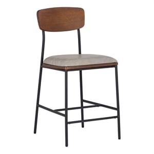 Linon Ryder Counter Stool Cream Faux Leather Padded Seat Steel Frame in Black