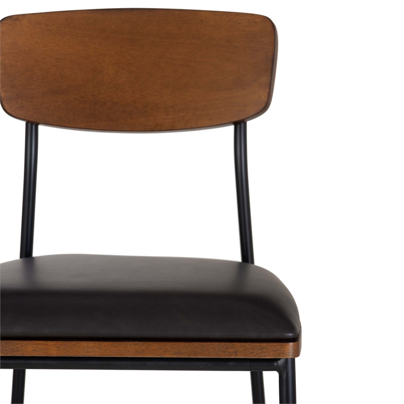 Linon Ryder Counter Stool Espresso Faux Leather Padded Seat Steel Frame in Black