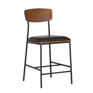 Linon Ryder Counter Stool Espresso Faux Leather Padded Seat Steel Frame in Black