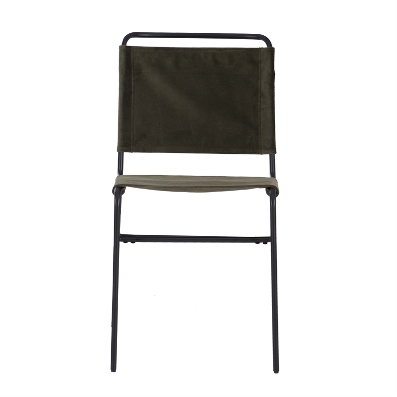 Linon Willey Dining Chair Forest Green Velvet Sling Seat Steel Frame in Black