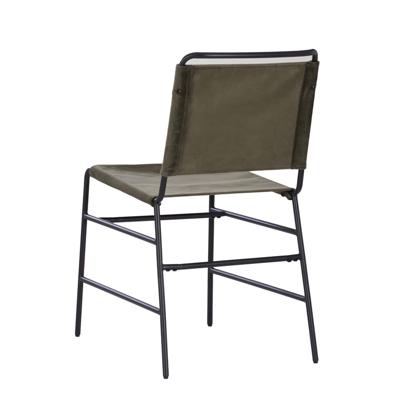 Linon Willey Dining Chair Forest Green Velvet Sling Seat Steel Frame in Black