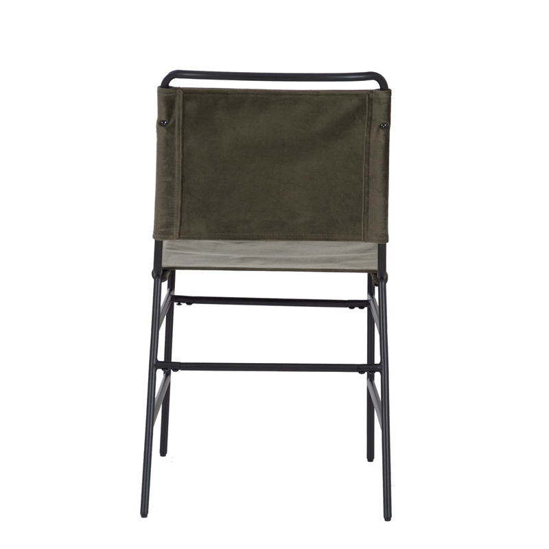 Linon Willey Dining Chair Forest Green Velvet Sling Seat Steel Frame in Black