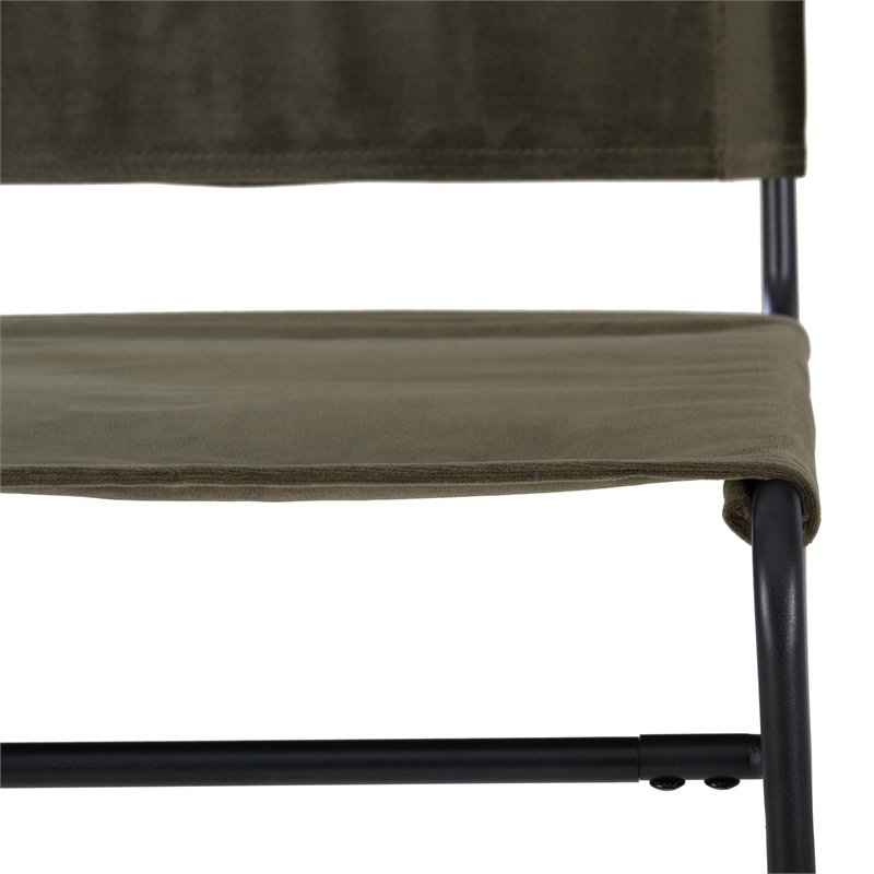 Linon Willey Dining Chair Forest Green Velvet Sling Seat Steel Frame in Black
