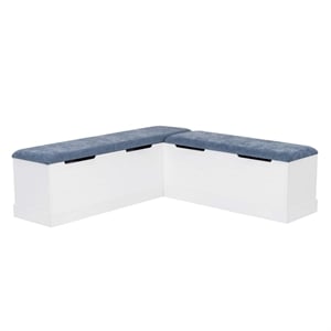 Linon Cleo Backless Storage Nook Blue Microfiber Upholstered Seats in White Wood