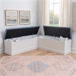 Linon Cleo Backless Storage Nook Blue Microfiber Upholstered Seats in White Wood