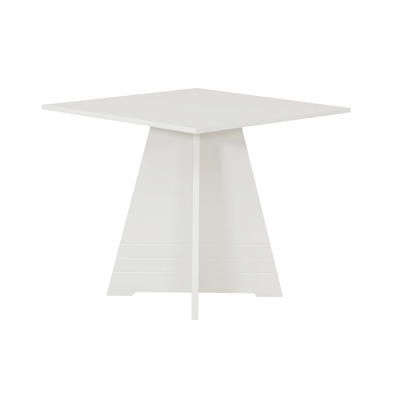 Linon Cleo Square Geometric Pedestal Base Dining Table UV Varnished White Wood