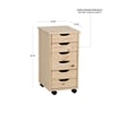 Callie 6 Drawer Rolling Storage Cart Recessed Handles in Unfinished Pine Wood