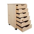Callie 6 Drawer Rolling Storage Cart Recessed Handles in Unfinished Pine Wood