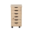 Callie 6 Drawer Rolling Storage Cart Recessed Handles in Unfinished Pine Wood