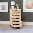 Callie 6 Drawer Rolling Storage Cart Recessed Handles in Unfinished Pine Wood