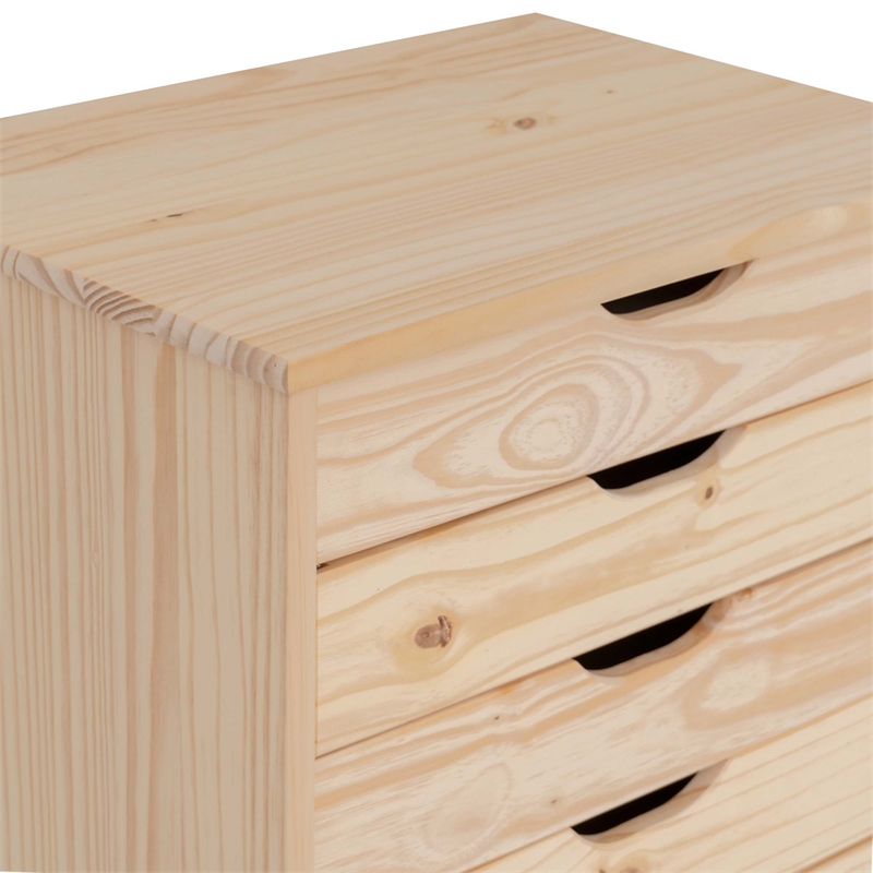 Callie 8 Drawer Rolling Storage Cart Recessed Handles in Unfinished Pine Wood