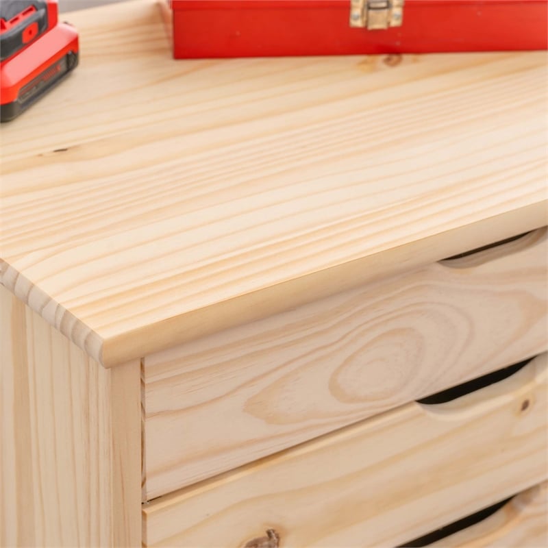 Callie 8 Drawer Rolling Storage Cart Recessed Handles in Unfinished Pine Wood
