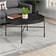 Linon Sandy Round Coffee Table Matte Black Wooden Top with Base in Black Steel