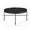 Linon Sandy Round Coffee Table Matte Black Wooden Top with Base in Black Steel