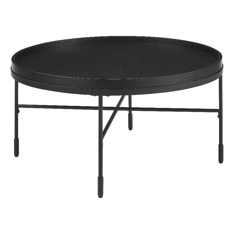 Linon Sandy Round Coffee Table Matte Black Wooden Top with Base in Black Steel