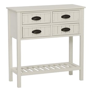 Linon Laine Beadboard Console 4 Drawers Lower Shelf in Antique White Wood