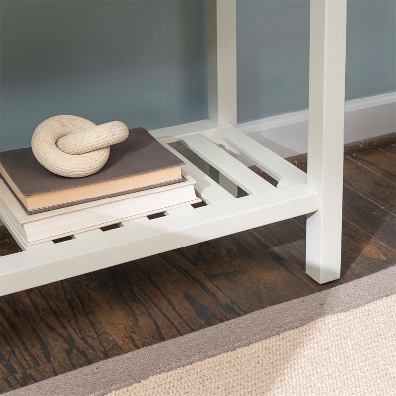 Linon Laine Beadboard Console 4 Drawers Lower Shelf in Antique White Wood