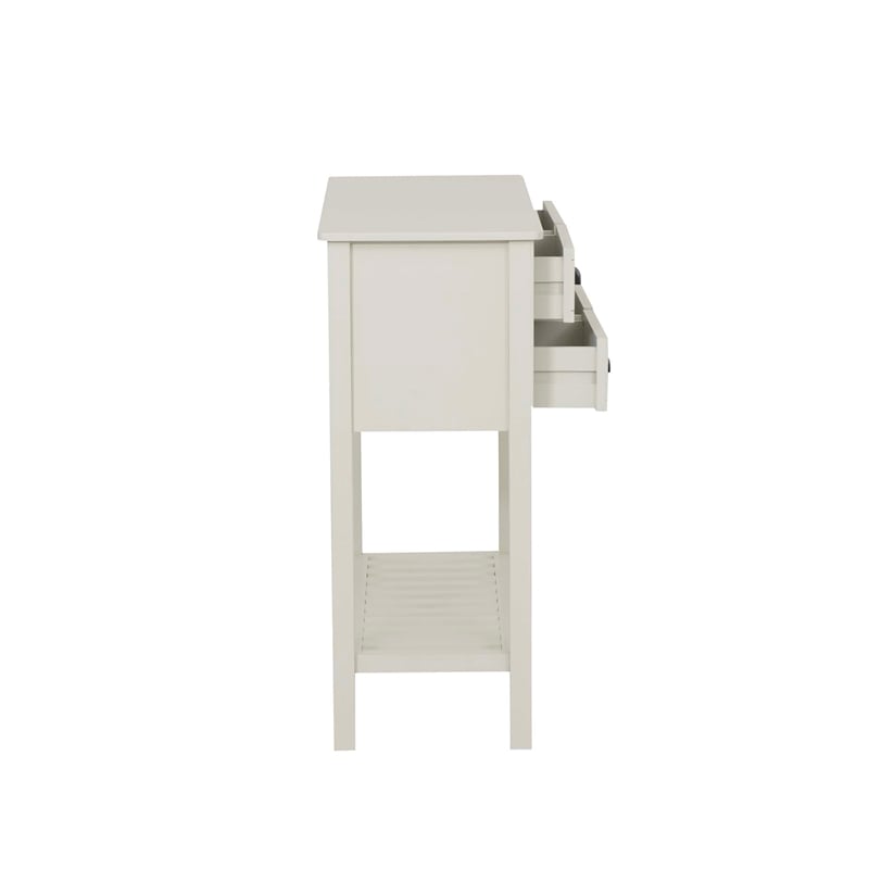 Linon Laine Beadboard Console 4 Drawers Lower Shelf in Antique White Wood