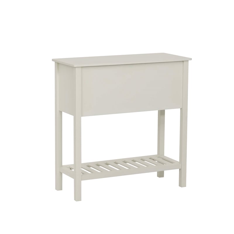 Linon Laine Beadboard Console 4 Drawers Lower Shelf in Antique White Wood