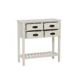 Linon Laine Beadboard Console 4 Drawers Lower Shelf in Antique White Wood