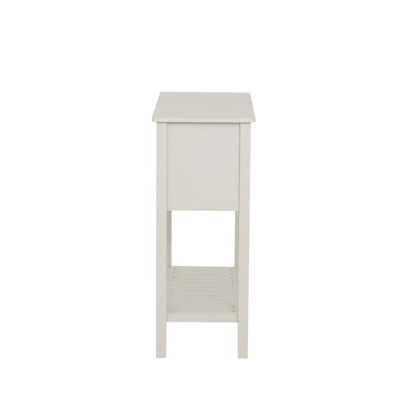 Linon Laine Beadboard Console 4 Drawers Lower Shelf in Antique White Wood