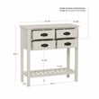 Linon Laine Beadboard Console 4 Drawers Lower Shelf in Antique White Wood