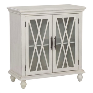 Linon Kelcey Storage Cabinet Windowpane Glass Doors in Creamy White Wood