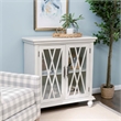 Linon Kelcey Storage Cabinet Windowpane Glass Doors in Creamy White Wood