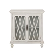 Linon Kelcey Storage Cabinet Windowpane Glass Doors in Creamy White Wood
