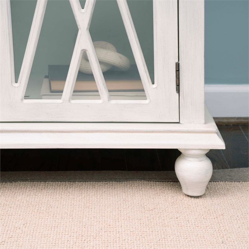 Linon Kelcey Storage Cabinet Windowpane Glass Doors in Creamy White Wood