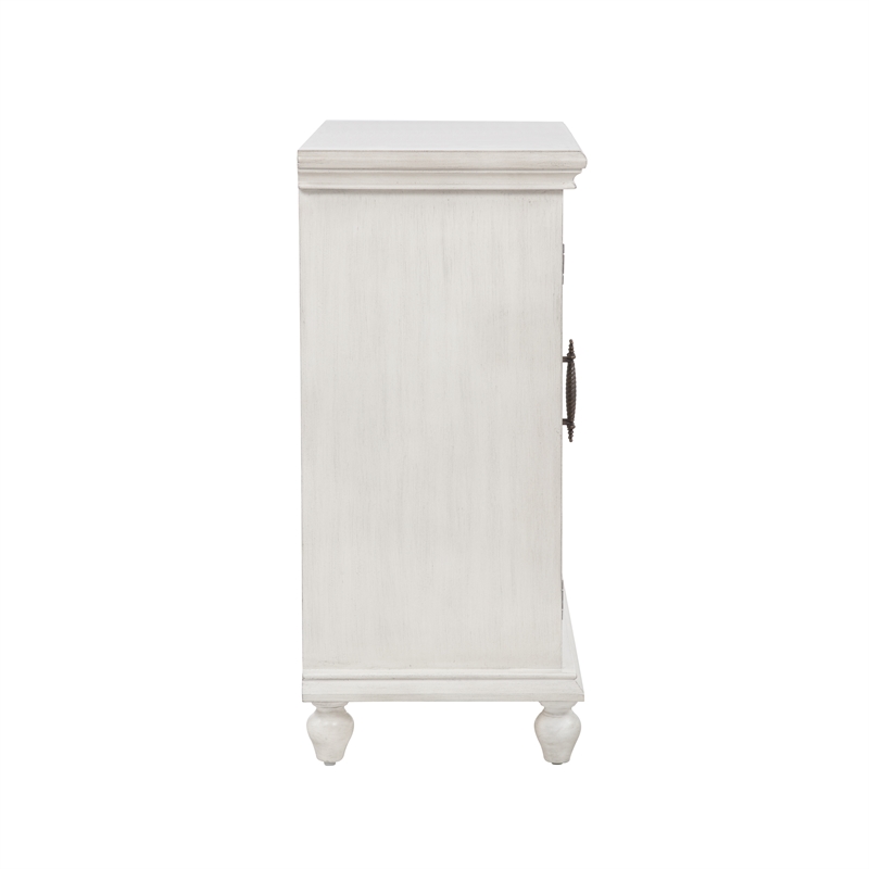 Linon Kelcey Storage Cabinet Windowpane Glass Doors in Creamy White Wood