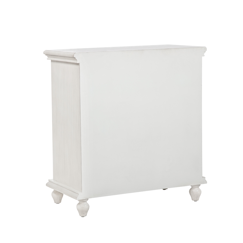 Linon Kelcey Storage Cabinet Windowpane Glass Doors in Creamy White Wood