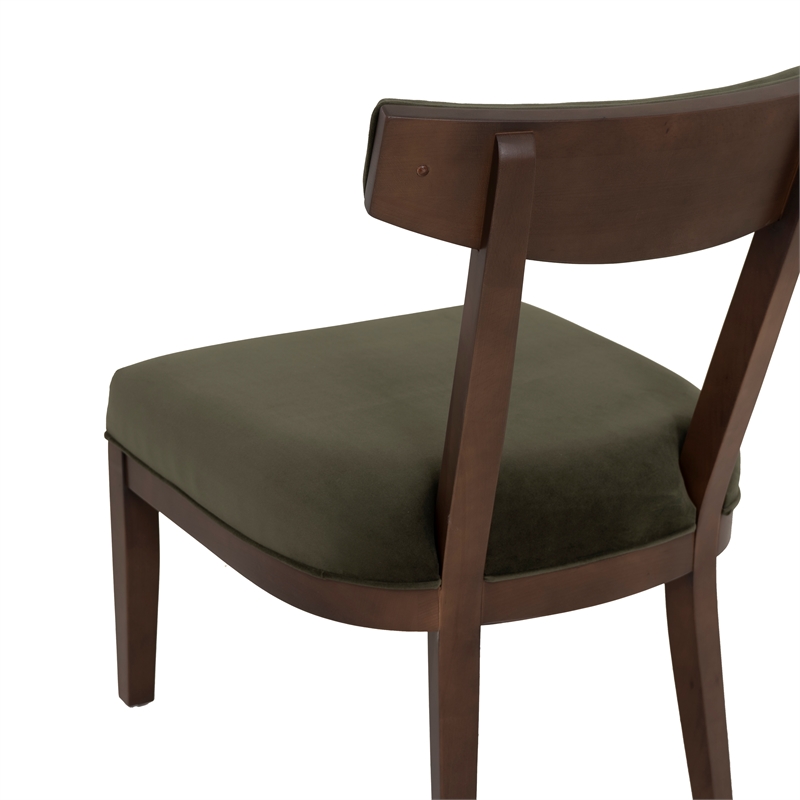 Linon Brooks Side Chair Green Velvet Seat and Back in Maple Truffle Stained Wood