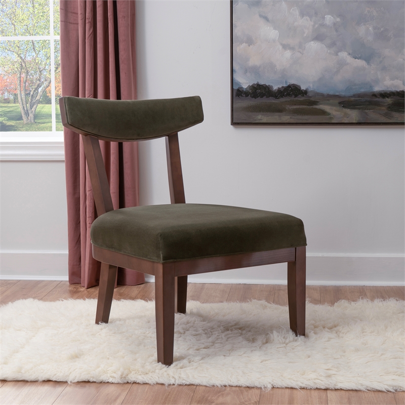 Linon Brooks Side Chair Green Velvet Seat and Back in Maple Truffle Stained Wood