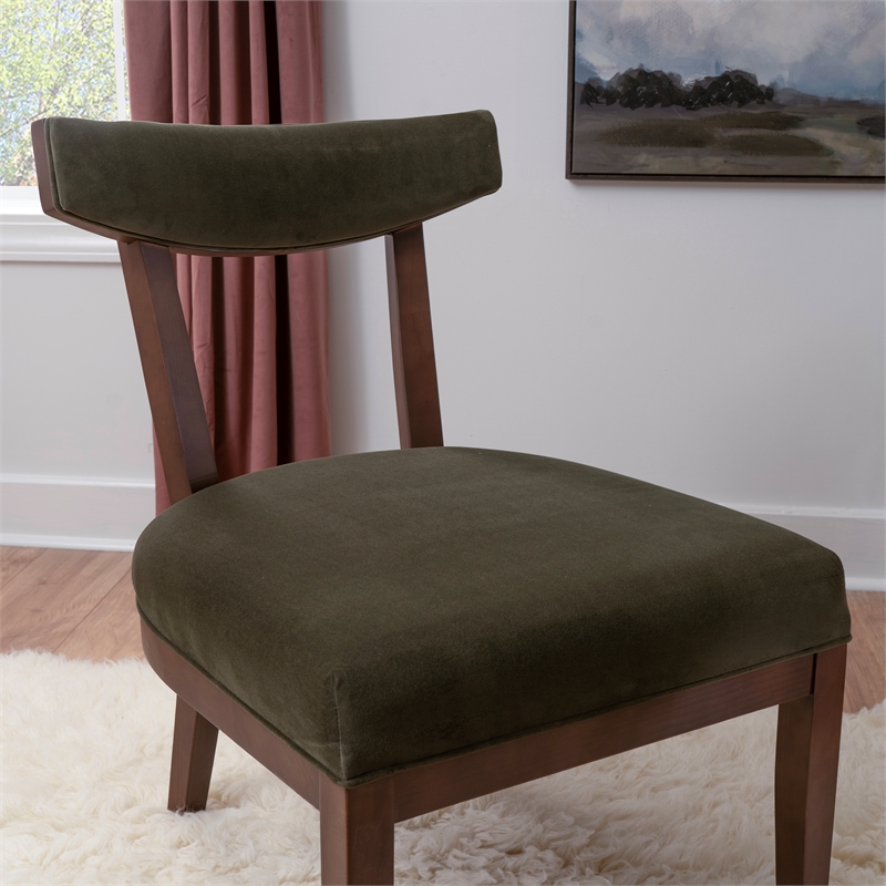 Linon Brooks Side Chair Green Velvet Seat and Back in Maple Truffle Stained Wood